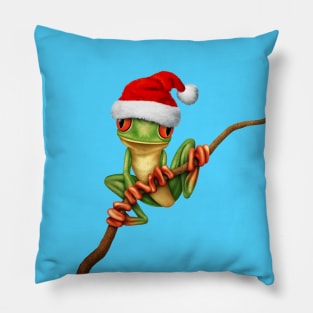 Baby Tree Frog Wearing a Santa Hat Pillow