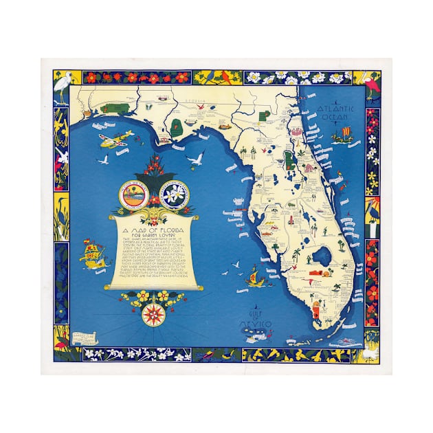 Vintage Garden Lovers Map Florida Travel by pdpress