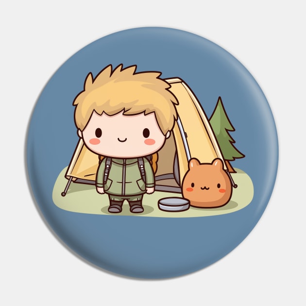 Kawaii camper boy with a tent and his cute friend Pin by Mon Kawaii Lab