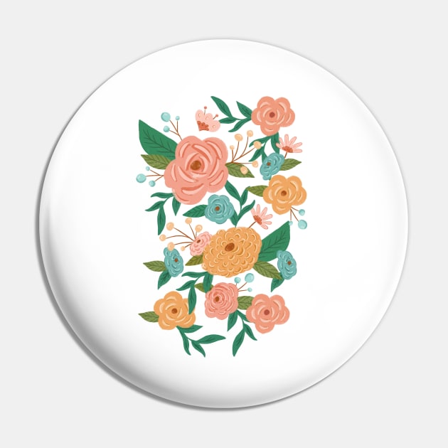 Painted Florals on Green Pin by latheandquill