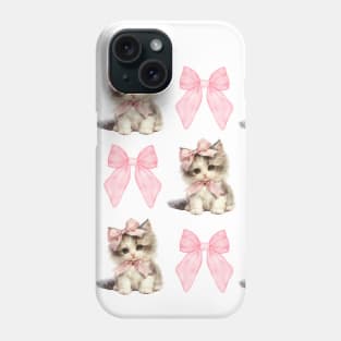 Girly Pink Bows and Kittens Y2k Coquette Aesthetic Phone Case