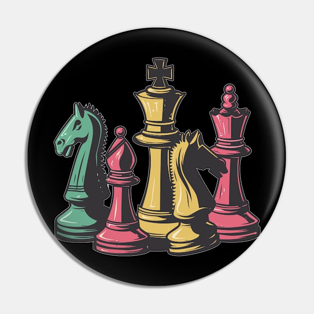 Amateur Chess Lovers Retro Chess Art Grandmaster Chess Player Pin by RetroZin