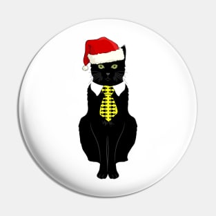 Black Business Cat Kitten with Yellow Tie Santa Pin