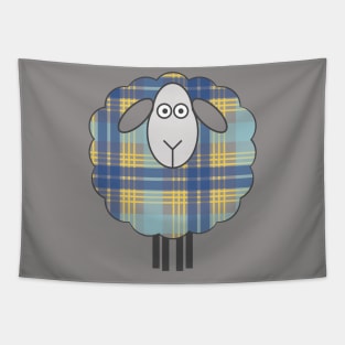 Scottish Blue and Yellow Tartan Patterned Sheep Tapestry