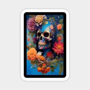 Enchanting and Surreal - Beautiful Birds flowers and skull art Magnet