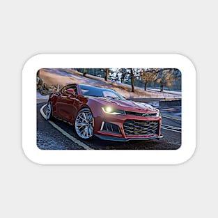 Camaro ZL1 Cartoon Drawing Action Print Magnet