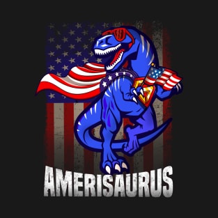 Amerisaurus Dinosaur 4th of July Kids Boys Men T Rex T-Shirt