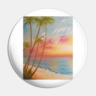 Paradise, Beautiful Beach, Beach Painting, Pale Beach, Pastel Beach, Pink Sky, Palm Trees, Beach Life Pin