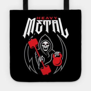 Heavy Metal (Gym Reaper Kettlebell & Barbell) Funny Fitness Pun Tote