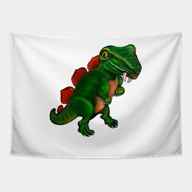 Dinosaur - green and orange dinosaur with sharp teeth fangs Tapestry by Artonmytee