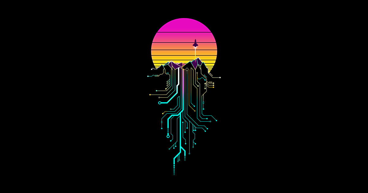 Synth Mountain Sunrise - Synthwave - T-Shirt | TeePublic