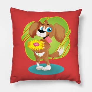 Lovely Puppy Holding Daisy Pillow