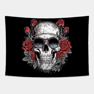 Cool Hipster Skull with Glasses and Roses Tapestry