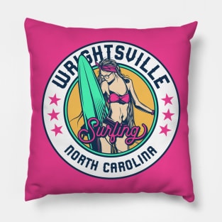 Retro Surfer Babe Badge Wrightsville North Carolina Pillow