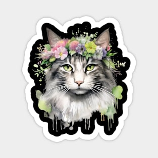 Cat Flowers Water Color Cat Mom Mother's Day Gift Idea Magnet