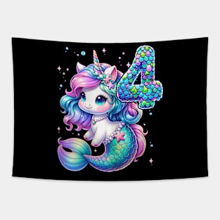 Unicorn Mermaid 4Th Birthday 4 Year Old Party Girls Outfit Tapestry