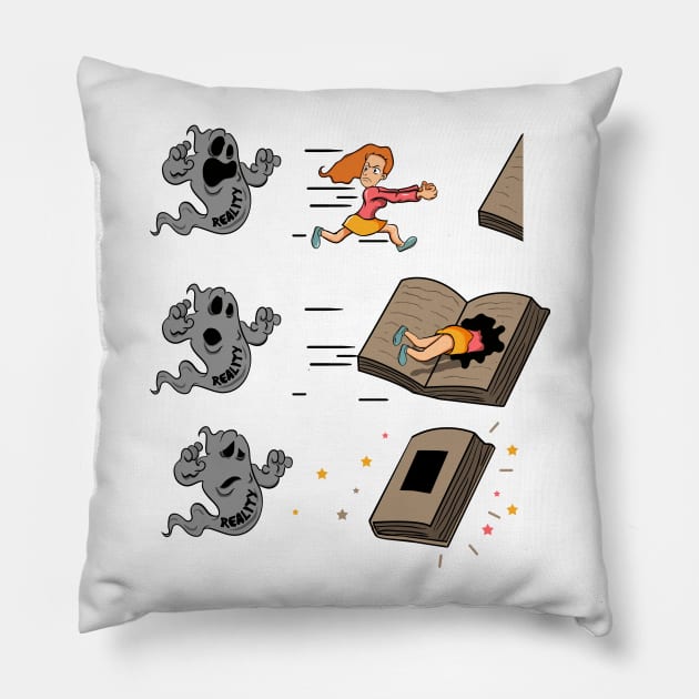 Book Nerd Escaping From Reality Pillow by KsuAnn