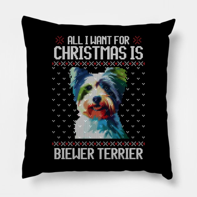 All I Want for Christmas is Biewer Terrier - Christmas Gift for Dog Lover Pillow by Ugly Christmas Sweater Gift