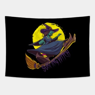 Surfing Witch Halloween Tapestry