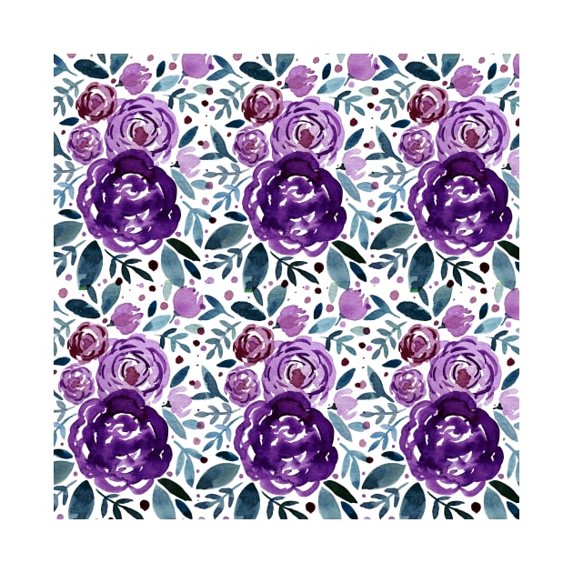 Watercolor roses bouquet pattern - purple by wackapacka