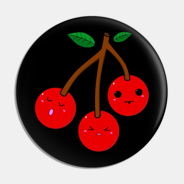 Three cute Kawaii cherries Pin by All About Nerds