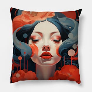 Woman Red Flower Pillow