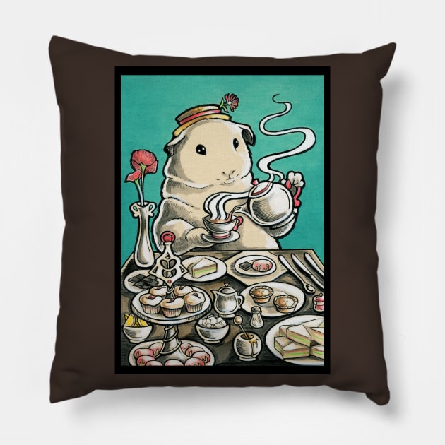 Guinea Pig Tea Party Pillow by Nat Ewert Art