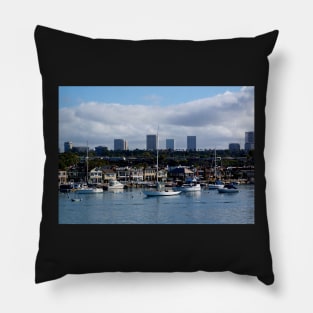 Newport Harbor Boats and Buildings Pillow