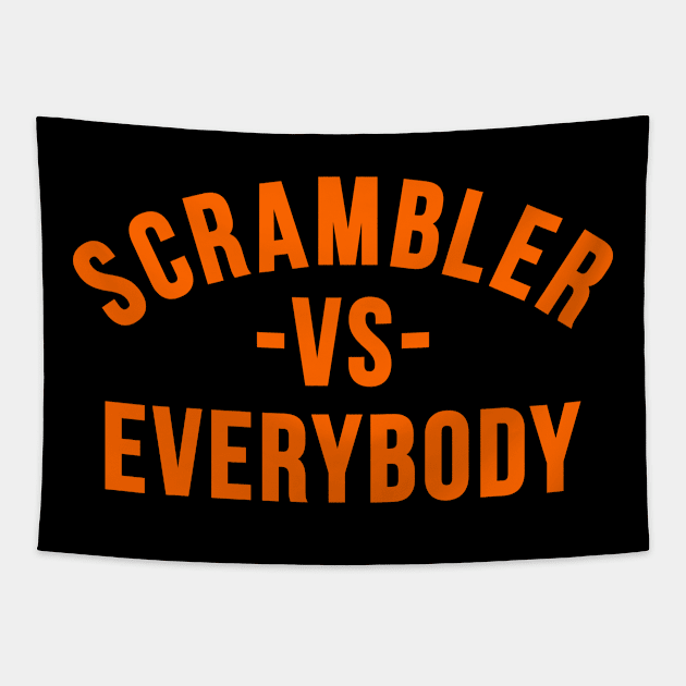 Scrambler Versus Everybody Tapestry by benjistewarts