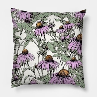 Purple Coneflower Flower Pattern - Wildflower Illustration Pillow