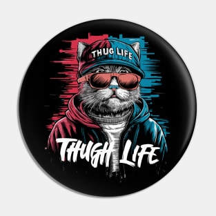 Thug Life Cat Design in Bold Colors Pin