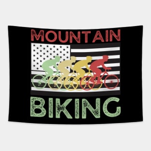 Mountain Biking Team Vintage American Flag Tapestry