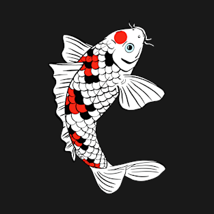 Jumping Koi Carp Fish with Red Black White Scales and Blue Eyed T-Shirt