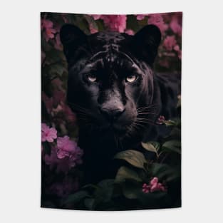 Pink Floral Panther Tapestry