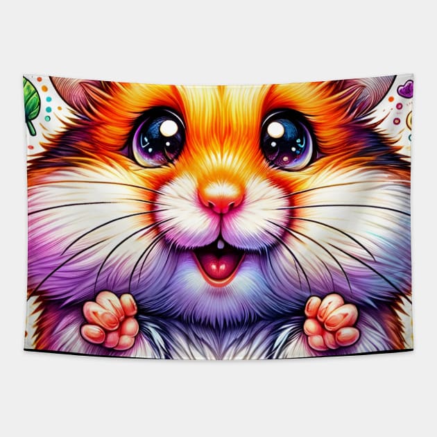 Colorful Illustrated Hamster with Accessories Tapestry by BangsaenTH