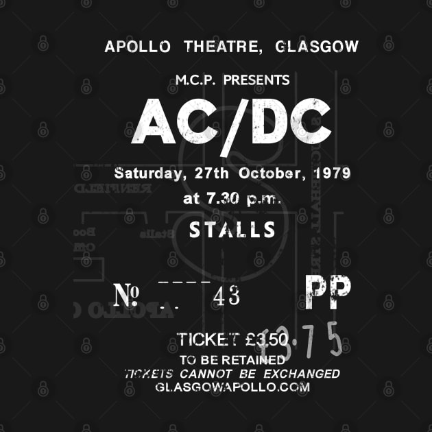 AC-DC Saturday 27th October 1979 Glasgow Apollo UK Tour Ticket Repro by RockitTees