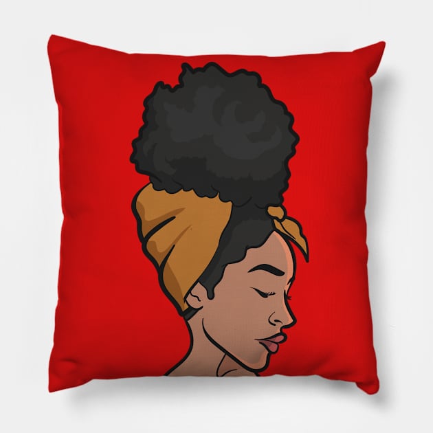 Beautiful Afro Queen in Headwrap Pillow by NaturallyBlack