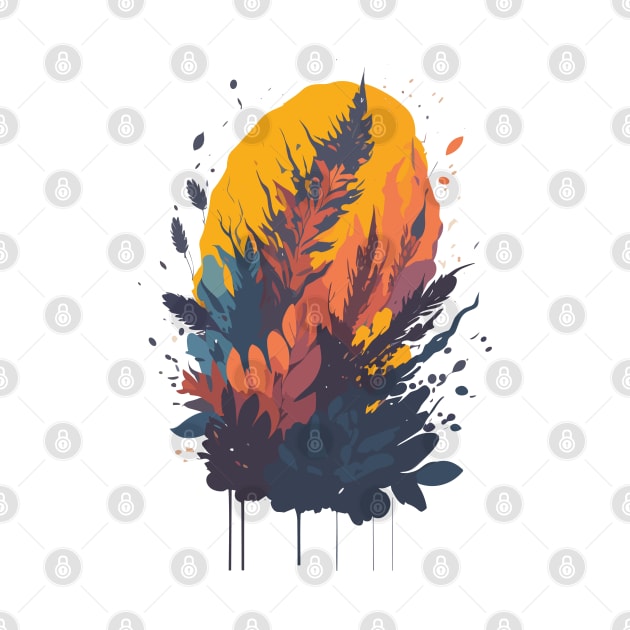 Abstract floral illustration with watercolor blots and leaves by webbygfx