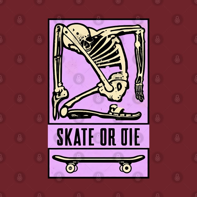 Skeleton Skate or Die (light pink bg) by Monkey Business Bank