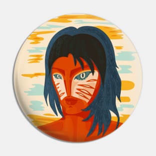 Orange Alien Girl Portrait Pin