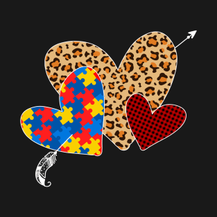 Leopard buffalo plaid autism heart T-Shirt