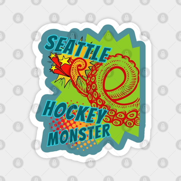 Seattle Hockey Monster! Get KRAK 'EN!  Retro Pop Art Hockey Style Magnet by SwagOMart