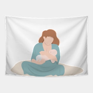 Mother feeding a baby. Breastfeeding illustration Tapestry