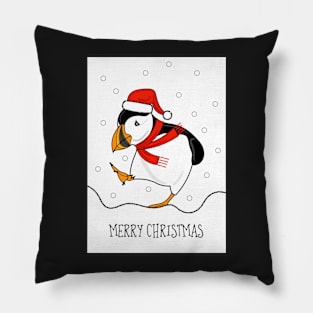 Merry Christmas Puffin ( white version ) Pillow