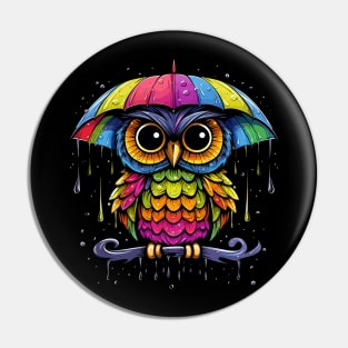 Owl Rainy Day With Umbrella Pin