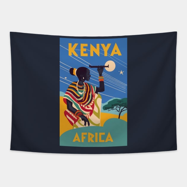 A Vintage Travel Art of Kenya - Africa Tapestry by goodoldvintage