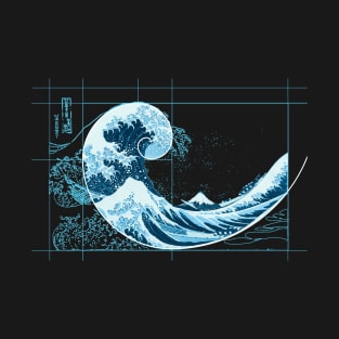 Hokusai Meets Fibonacci, Blue T-Shirt