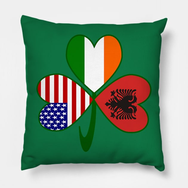 Albania Ireland USA Flags Shamrock Pillow by AuntieShoe