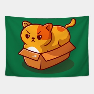 Cute Fat Cat In Box Cartoon Tapestry