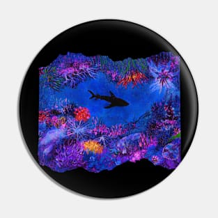 Shark in Coral Garden (rectangle) Pin